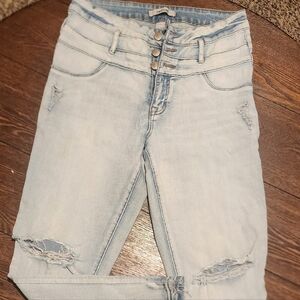 Refuge Light Wash Skinny Jeans with Distressed Accents